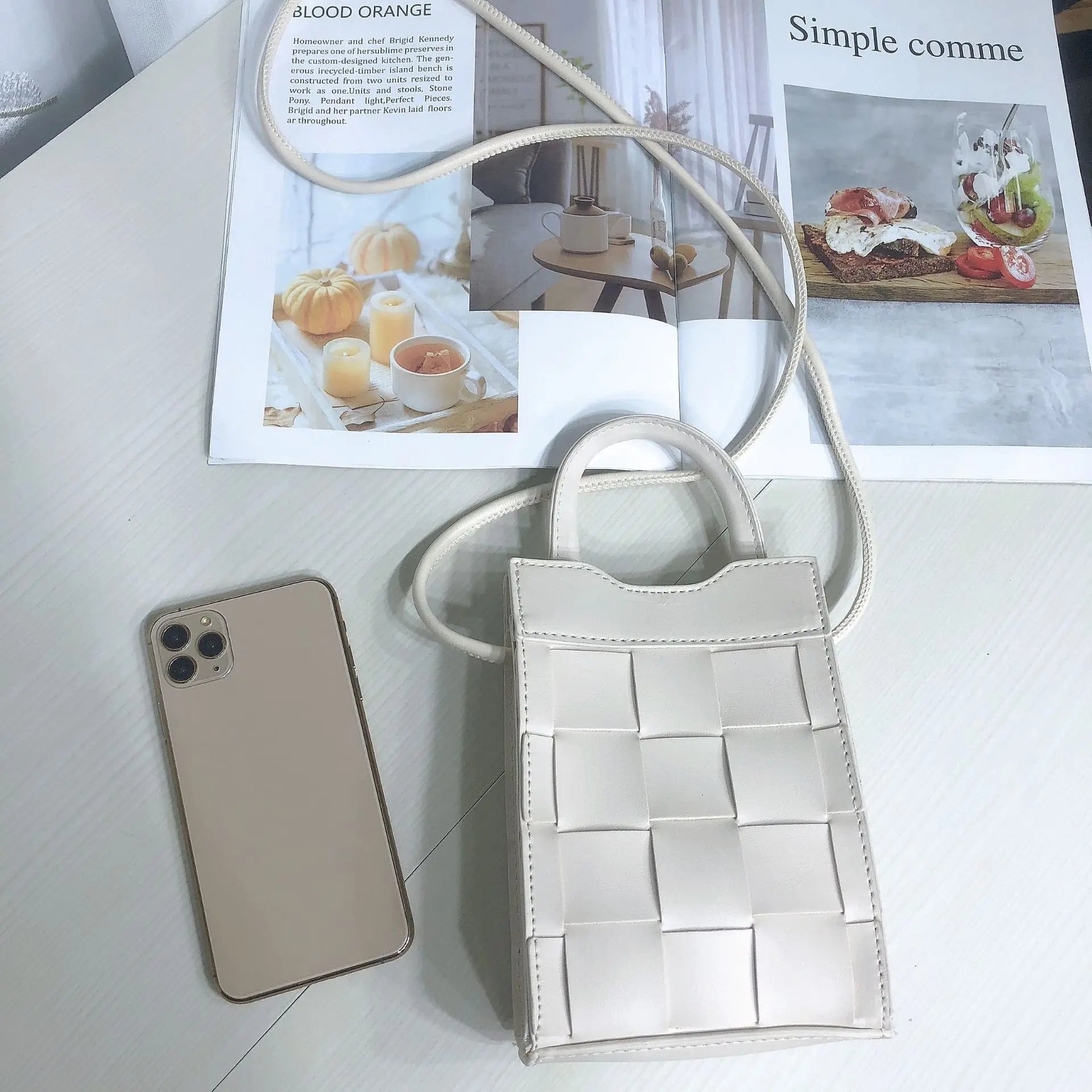 Women Weave Phone Messenger Bag PU Leather Handbag Shoulder Bag