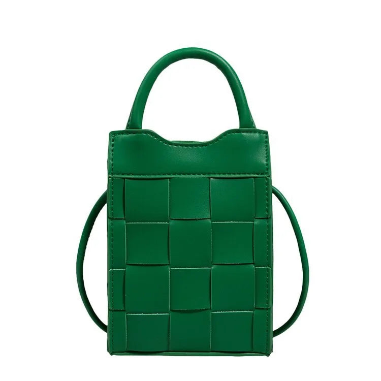 Women Weave Phone Messenger Bag PU Leather Handbag Shoulder Bag