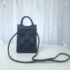 Women Weave Phone Messenger Bag PU Leather Handbag Shoulder Bag