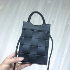 Women Weave Phone Messenger Bag PU Leather Handbag Shoulder Bag