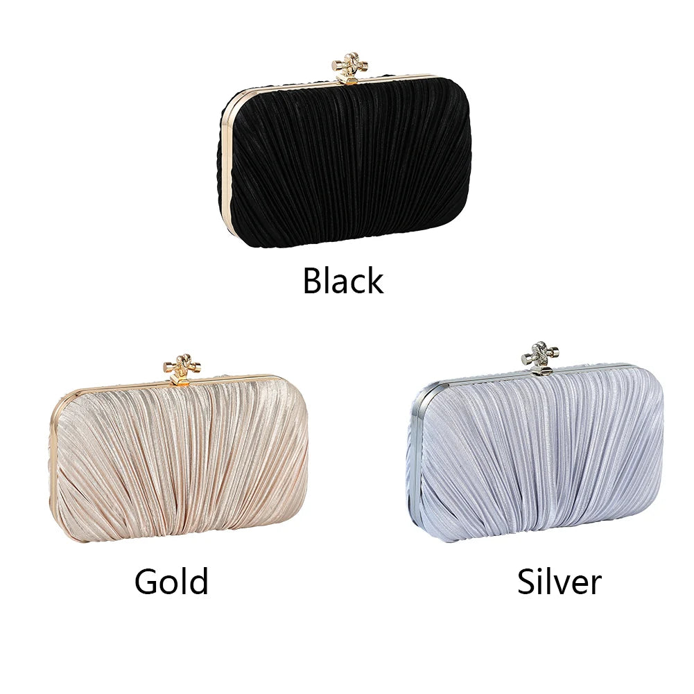 Glitter Pleated Evening Bag Chain Clutch Purse for Women Wedding Party