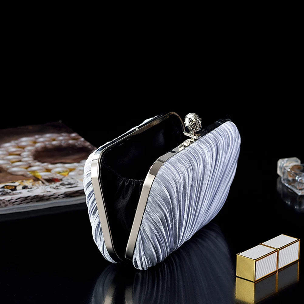 Glitter Pleated Evening Bag Chain Clutch Purse for Women Wedding Party