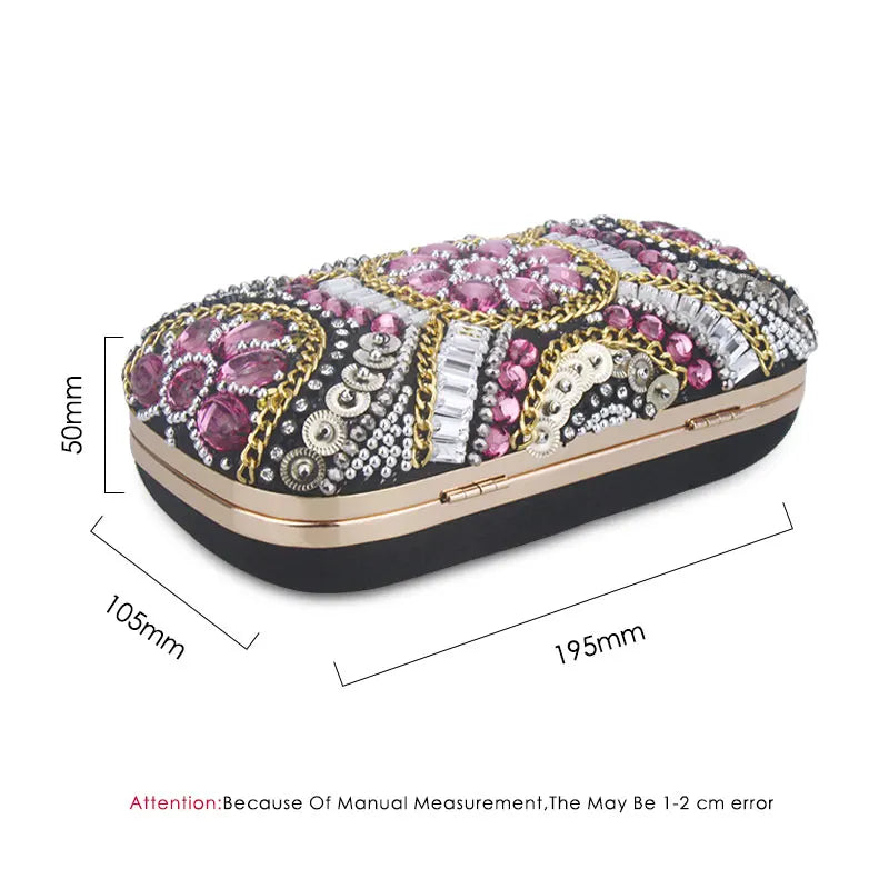 Women Wedding Clutch Handbag Evening Bag Metallic Diamonds
