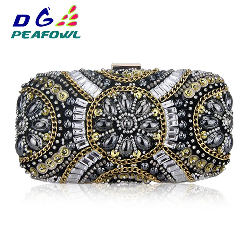 Women Wedding Clutch Handbag Evening Bag Metallic Diamonds