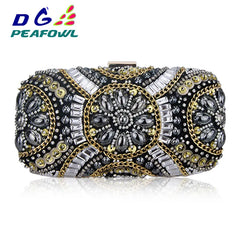 Women Wedding Clutch Handbag Evening Bag Metallic Diamonds