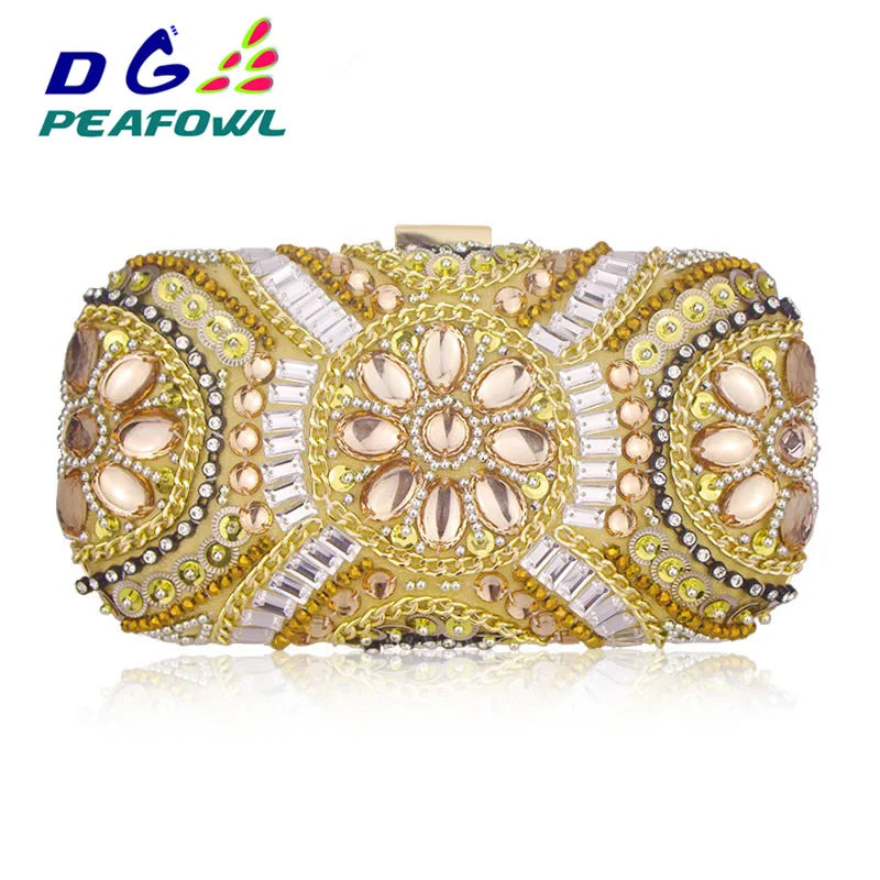 Women Wedding Clutch Handbag Evening Bag Metallic Diamonds