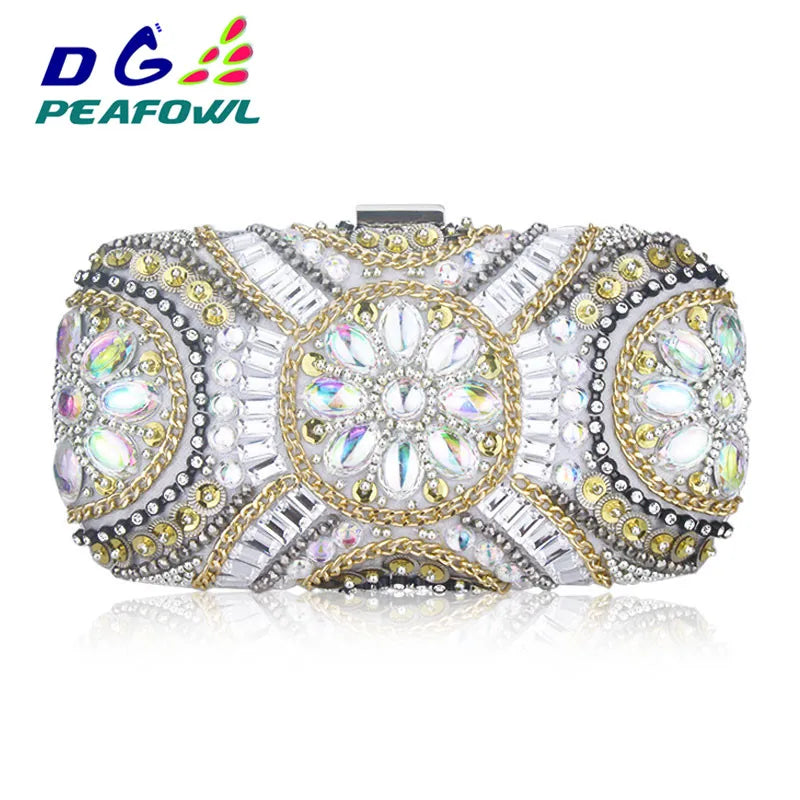 Women Wedding Clutch Handbag Evening Bag Metallic Diamonds