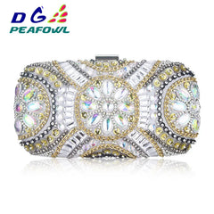 Women Wedding Clutch Handbag Evening Bag Metallic Diamonds