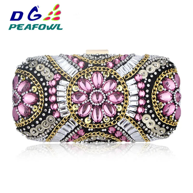 Women Wedding Clutch Handbag Evening Bag Metallic Diamonds