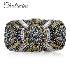 Women Wedding Clutch Handbag Evening Bag Metallic Diamonds