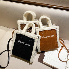 Women Winter Corduroy Bag Canvas Shoulder Tote Handbag Warm Plush Messenger Bag