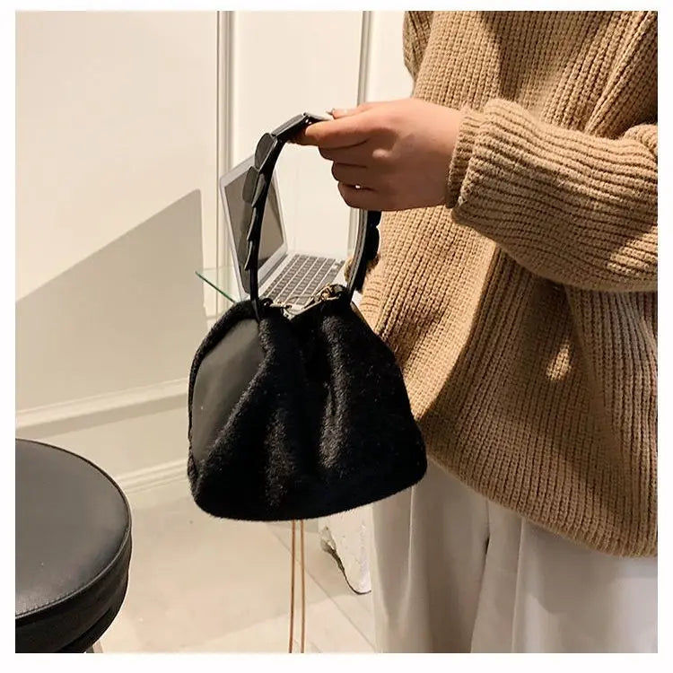 Mini Faux Fur Crossbody Bag Soft Plush Handbag