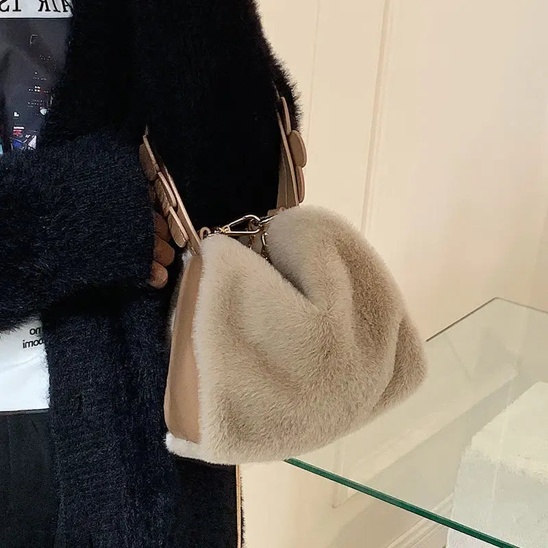 Mini Faux Fur Crossbody Bag Soft Plush Handbag