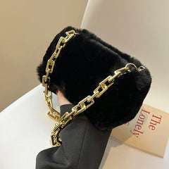 Women Winter Faux Fur Bag Plush Handbag Chains Shoulder Bags