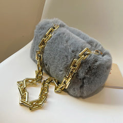Women Winter Faux Fur Bag Plush Handbag Chains Shoulder Bags