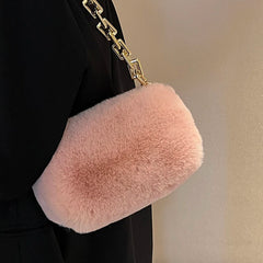 Women Winter Faux Fur Bag Plush Handbag Chains Shoulder Bags
