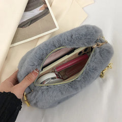 Women Winter Faux Fur Bag Plush Handbag Chains Shoulder Bags
