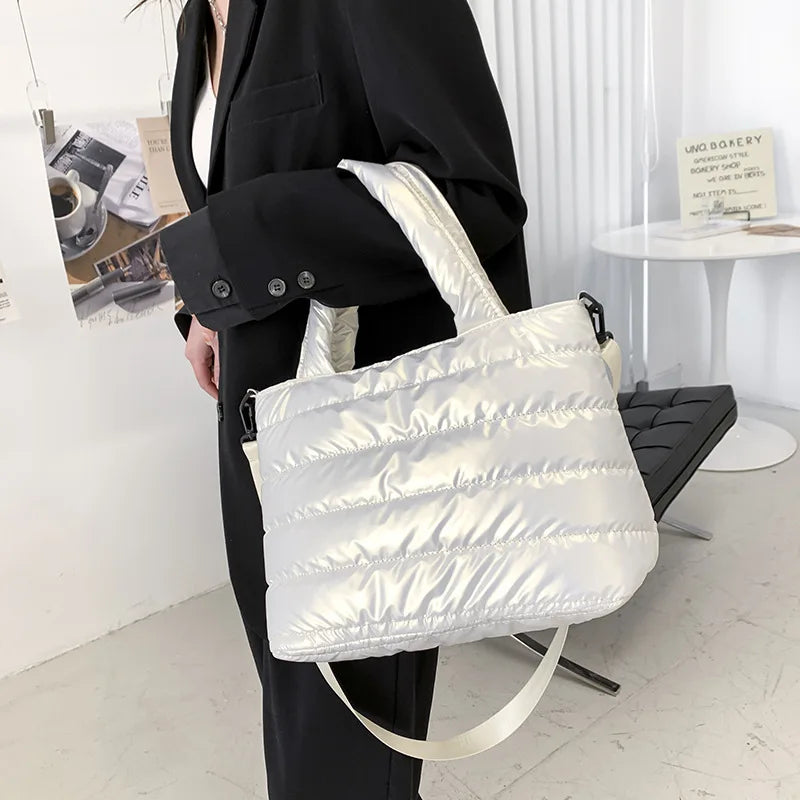 Women Winter Handbags Mobile Space Glossy Female Down Bags Cotton-padded Jacket