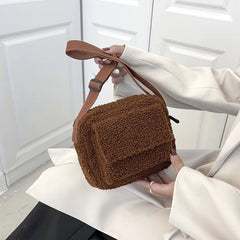 Winter Lamb Cashmere Shoulder Bag Girls Fleece Satchel Plush Crossbody Purse