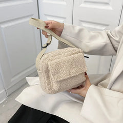 Winter Lamb Cashmere Shoulder Bag Girls Fleece Satchel Plush Crossbody Purse