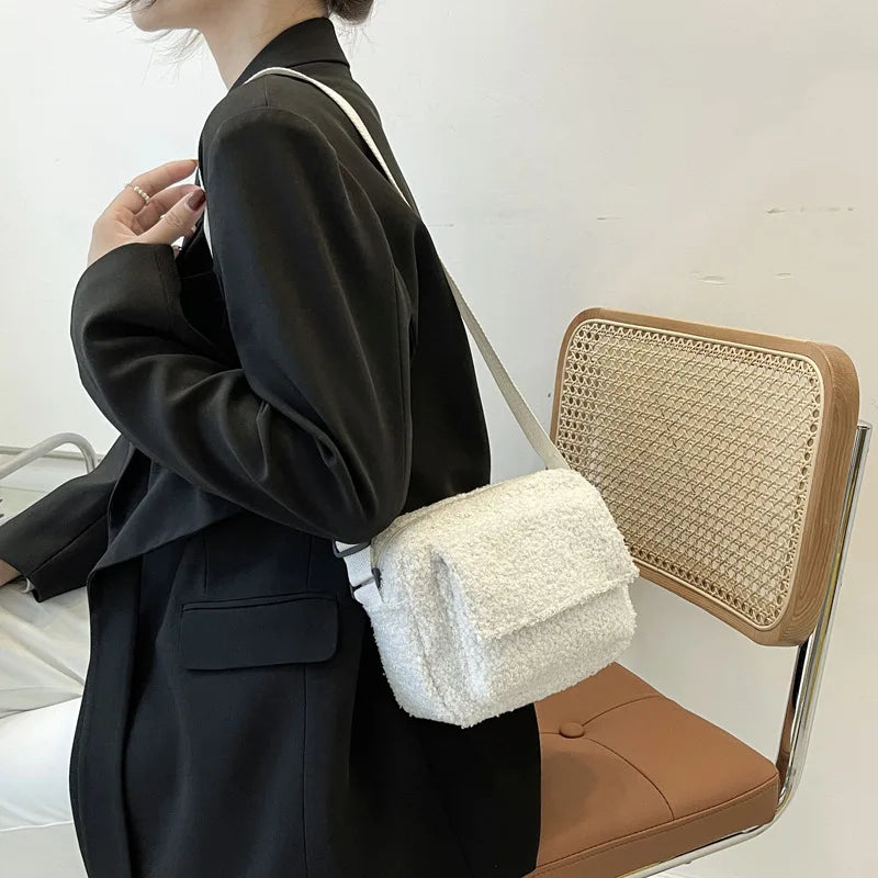 Winter Lamb Cashmere Shoulder Bag Girls Fleece Satchel Plush Crossbody Purse