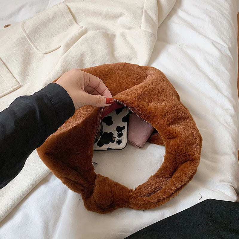 Winter Plush Handbag Vintage Underarm Bag Sac A Main Ladies Hobos Bags