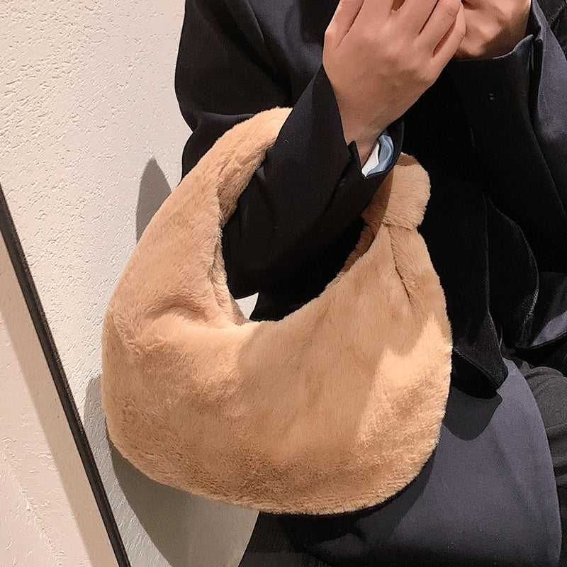 Winter Plush Handbag Vintage Underarm Bag Sac A Main Ladies Hobos Bags