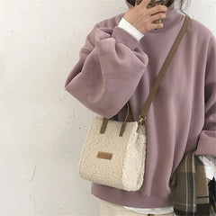 Soft Lamb Wool Shoulder Bag for Women, Autumn Winter Warm Cross-body Bag