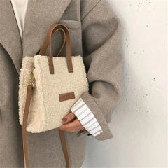 Women Lamb Wool Shoulder Bag Soft Autumn Winter Square Cross-body