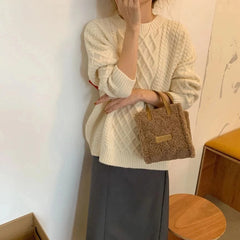 Women Lamb Wool Shoulder Bag Soft Autumn Winter Square Cross-body