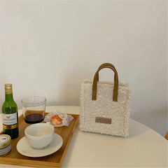 Women Lamb Wool Shoulder Bag Soft Autumn Winter Square Cross-body