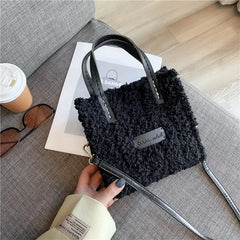Women Lamb Wool Shoulder Bag Soft Autumn Winter Square Cross-body