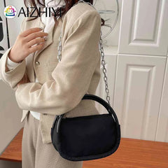 Women Handbags Solid Oxford Cloth Underarm Bags Chain Female Small Tote