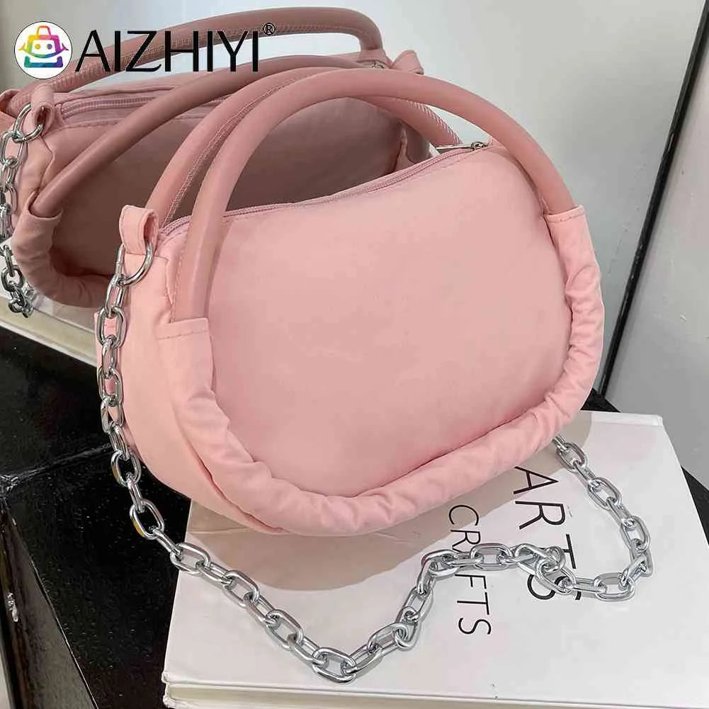 Women Handbags Solid Oxford Cloth Underarm Bags Chain Female Small Tote