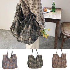 Women's Vintage Plaid Tote Bag - Large Capacity Handbag