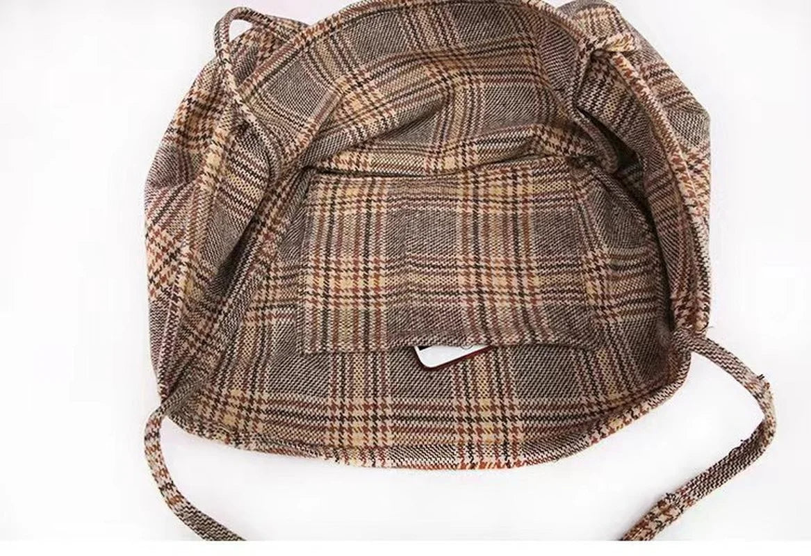 Women's Vintage Plaid Tote Bag - Large Capacity Handbag