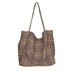 Vintage Plaid Woolen Canvas Bag Large Capacity