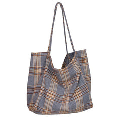 Vintage Plaid Woolen Canvas Bag Large Capacity