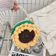 Women Woolen Woven Tote Beach Bag Handbag Floral Weaving Shoulder Bags
