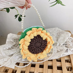 Women Woolen Woven Tote Beach Bag Handbag Floral Weaving Shoulder Bags