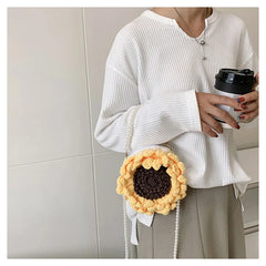 Women Woolen Woven Tote Beach Bag Handbag Floral Weaving Shoulder Bags