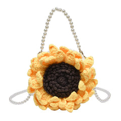 Women Woolen Woven Tote Beach Bag Handbag Floral Weaving Shoulder Bags