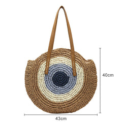 Women Woven Bag Round Beach Shoulder Bag Straw Crossbody Handbag Tote Bag