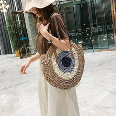 Women Woven Bag Round Beach Shoulder Bag Straw Crossbody Handbag Tote Bag