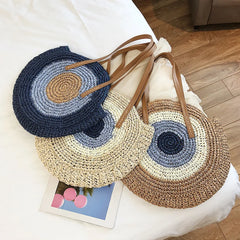 Women Woven Bag Round Beach Shoulder Bag Straw Crossbody Handbag Tote Bag