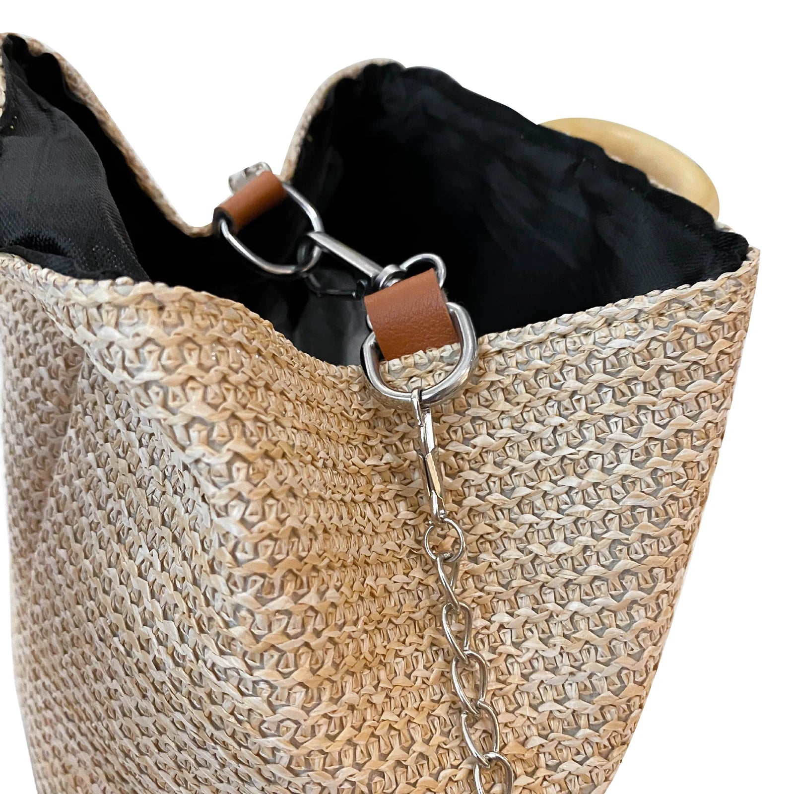 Women Woven Bucket Bag with Chain Strap, Shoulder Handbag