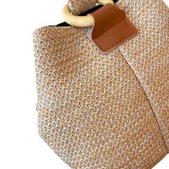 Women Woven Bucket Bag with Chain Strap, Shoulder Handbag