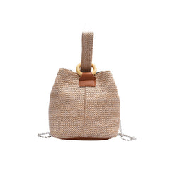 Women Woven Bucket Bag with Chain Strap, Shoulder Handbag