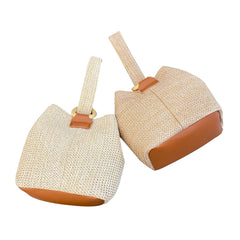 Women Woven Bucket Bag with Chain Strap, Shoulder Handbag