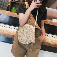 Women Woven Handbag Bags Totes Beach Straw Rattan Round Basket Bag